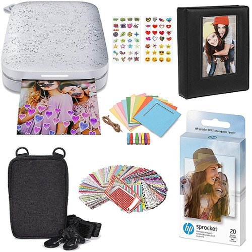 HP - Sprocket Portable Photo Printer Gift Bundle with 2"x3" Zink Photo Paper, Deluxe Case, Album & More! - White