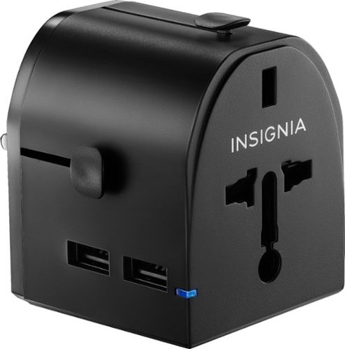 Insignia™ - All-in-One Travel Adapter with 2 USB Ports - Black