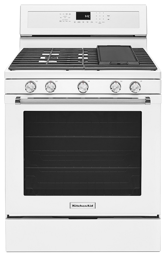 KitchenAid - 5.8 Cu. Ft. Self-Cleaning Freestanding Gas True Convection Range with Even-Heat - White