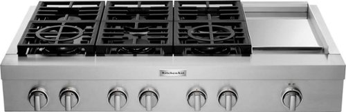 KitchenAid - Commercial-Style 48'' Built-In Gas Cooktop with 6 Burners and Griddle - Stainless Steel