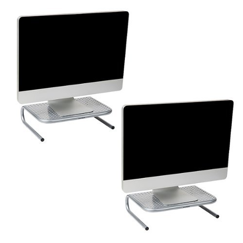 Mind Reader - Monitor Stand, Ventilated Laptop Riser, Desktop Organizer, Metal, 14.5"L x 11.25"W x 4.25"H, Set of 2 - Silver