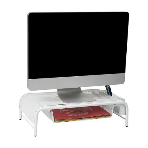 Mind Reader - Monitor Stand, Ventilated Laptop Riser, Paper Tray, Storage, Office, Metal Mesh, 20"L x 11.5"W x 5.5"H - White