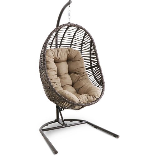 Mod Furniture Avery Hanging Boho Chic Egg Chair with Brown All-Weather Wicker and Taupe Oversized Cushion - Brown