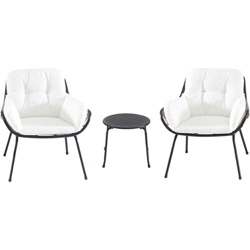 Mod Furniture Bali 3-Piece Chat Set with Plush 4-Sided Cushions in White - Steel/White