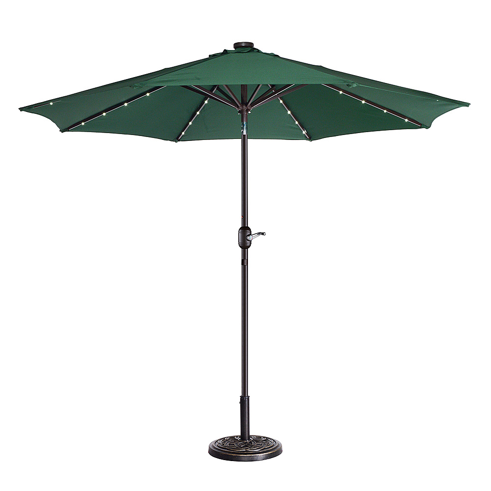 Nature Spring - 9-Foot Solar LED Lighted Patio Umbrella - Forest Green