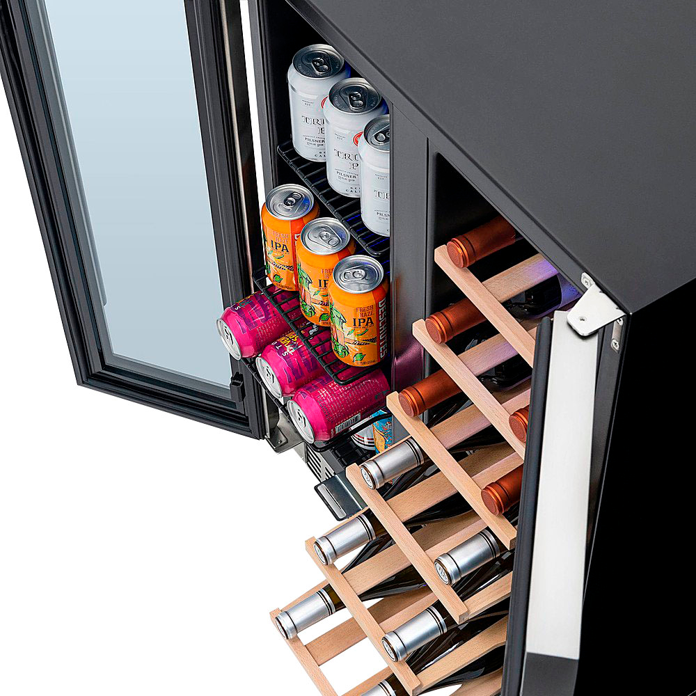 NewAir - Factory Refurbished 18-Bottle or 58-Can French Door Dual Zone Wine Refrigerator with SplitShelf and Beech Wood Shelves - Stainless Steel