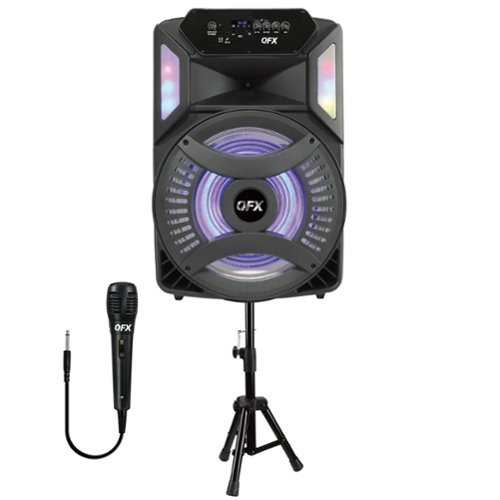 QFX - Bluetooth Rechargeable Speaker with RGB LED Party Lights with Microphone and Speaker Stands - Black