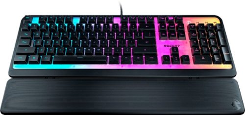 ROCCAT - Magma Full-size Wired Silent Membrane Gaming Keyboard with 5 Zone/ 10 LED AIMO RGB Top Plate and Detachable Palm Rest - Black