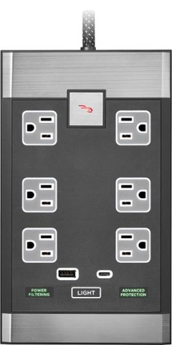 Rocketfish™ - 6-Outlet Strip Premium/1-USB-C/1-USB 2,880 Joules Surge Protector - Black