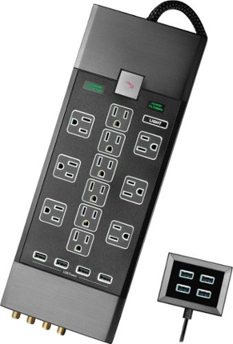 Rocketfish™ - Premium 12 Outlet/8 USB 5280 Joules Surge Protector Strip - Black