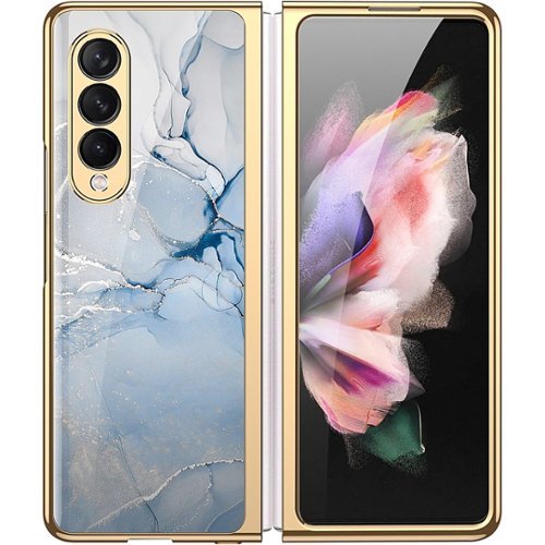 SaharaCase - Marble Series Case for Samsung Galaxy Z Fold4 - Blue/Gold