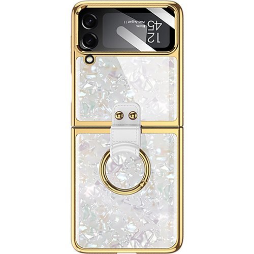 SaharaCase - Marble with Ring Case for Samsung Galaxy Z Flip4 - White