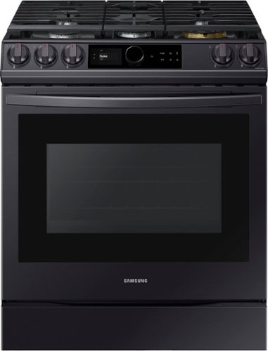 Samsung - 6.0 Cu. Ft. Front Control Slide-in Gas Range with Smart Dial, Air Fry & Wi-Fi, Fingerprint Resistant - Black Stainless Steel