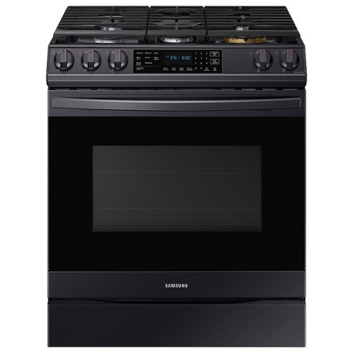 Samsung - 6.0 cu. ft. Front Control Slide-In Gas Convection Range with Air Fry & Wi-Fi, Fingerprint Resistant - Black Stainless Steel