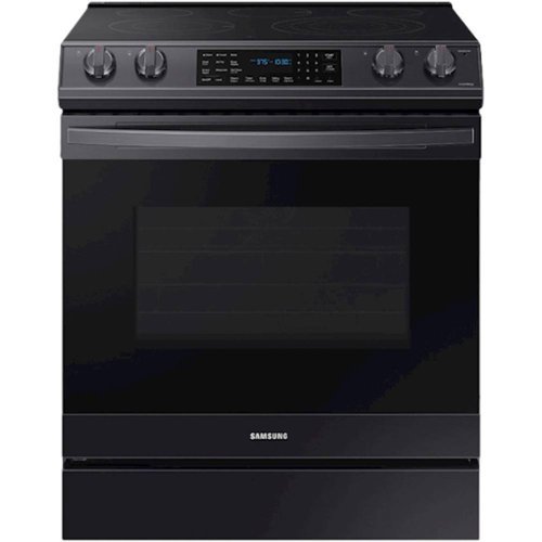 Samsung - 6.3 cu. ft. Front Control Slide-In Electric Convection Range with Air Fry & Wi-Fi, Fingerprint Resistant - Black Stainless Steel