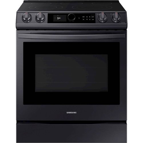 Samsung - 6.3 cu. ft. Front Control Slide-in Electric Convection Range with Smart Dial, Air Fry & Wi-Fi, Fingerprint Resistant - Black Stainless Steel