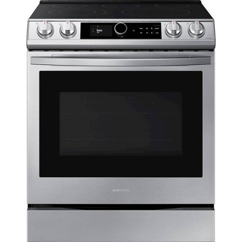 Samsung - 6.3 cu. ft. Front Control Slide-in Electric Convection Range with Smart Dial, Air Fry & Wi-Fi, Fingerprint Resistant - Stainless Steel