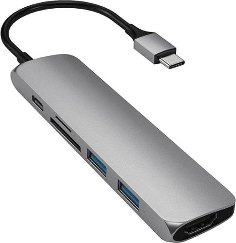 Satechi - Slim Multi-Port Adapter V2 with USB-C PD, 4K HDMI, Micro/SD Card Readers, USB 3.0 for MacBook, Windows Laptops - Space Gray