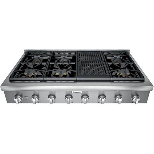 Thermador - Professional 48" Built-In Gas Cooktop with 6 Burners and Grill - Liquid Propane Convertible - Silver