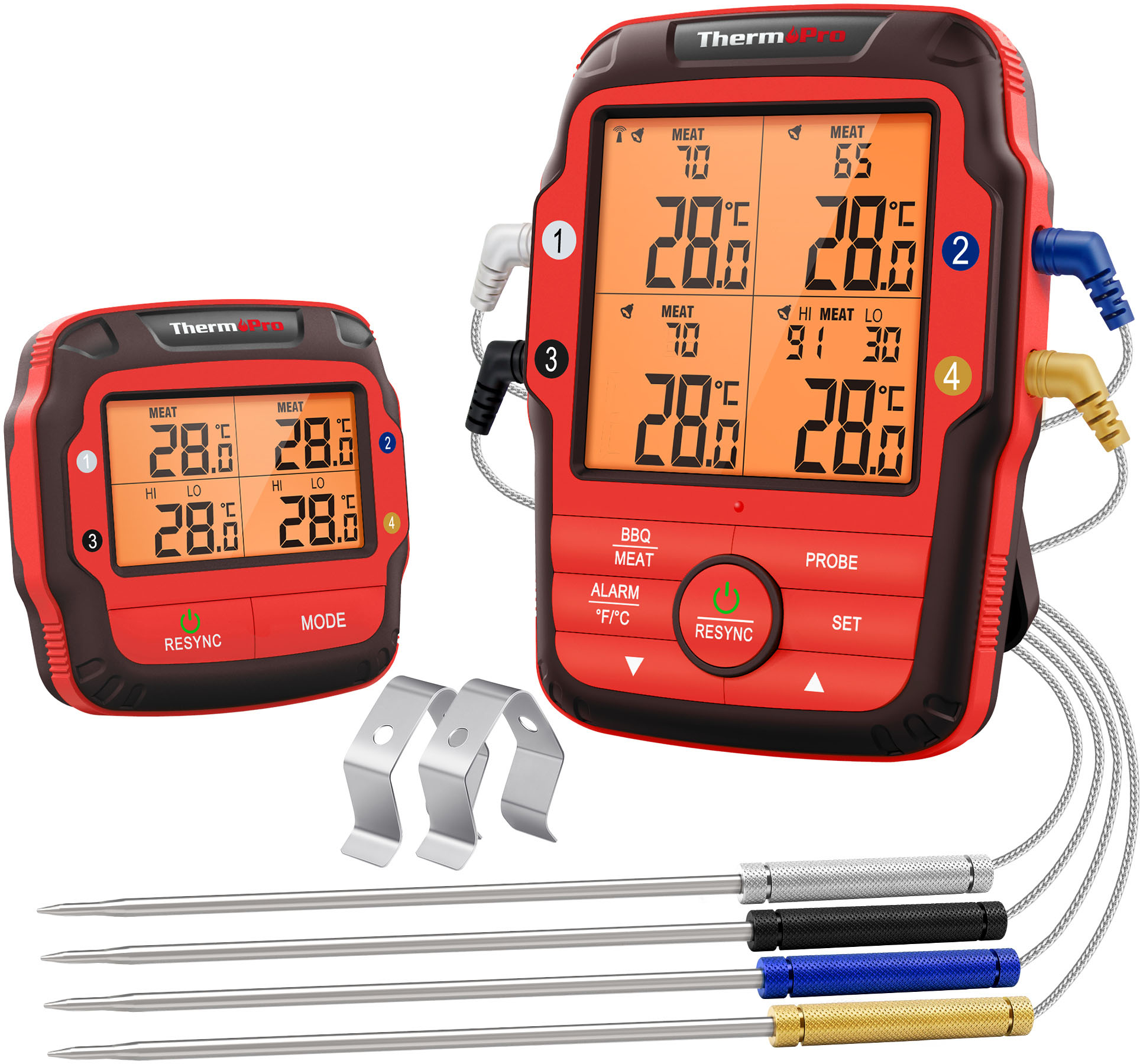ThermoPro - Long Range Wireless Meat Thermometer with 4 Probes - Red