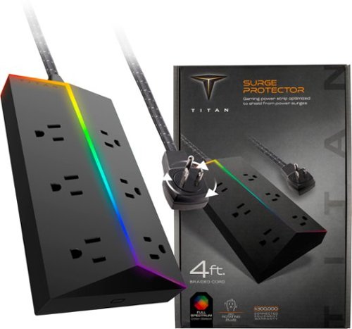 Titan - 6 Outlet 1500 Joules Surge Protector Strip with ColorChanging LED - Black