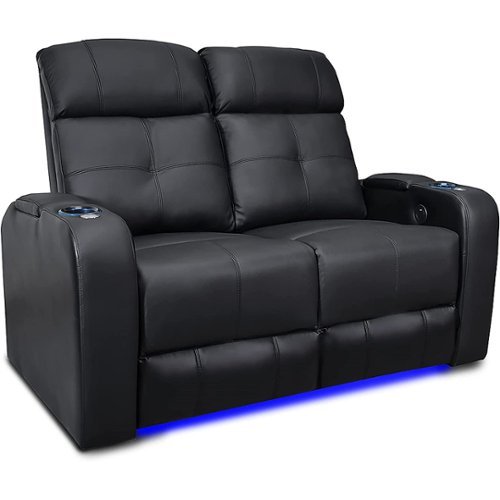 Valencia Theater Seating - Valencia Verona Row of 2 Loveseat Top Grain Genuine Leather 9000 LED Cup Holders Home Theater Seating - Black