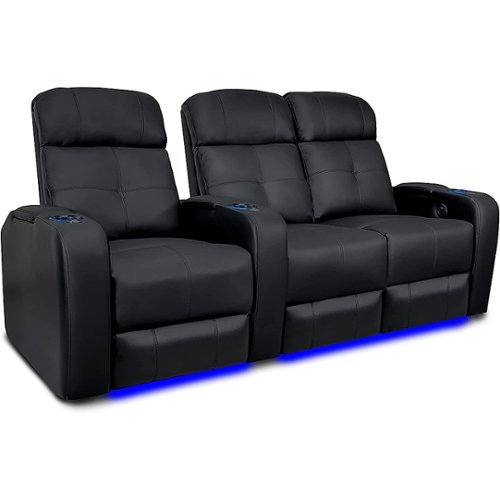 Valencia Theater Seating - Valencia Verona Row of 3 Loveseat Right Top Grain Genuine Leather 9000 LED Cup Holders Home Theater Seating - Black