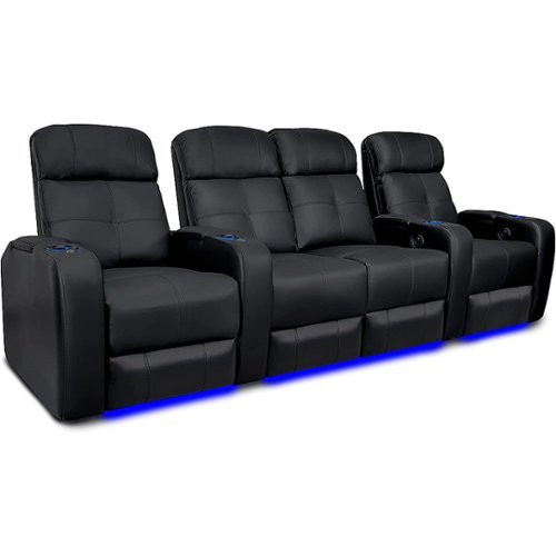 Valencia Theater Seating - Valencia Verona Row of 4 Loveseat Center Top Grain Genuine Leather 9000 LED Cup Holders Home Theater Seating - Black
