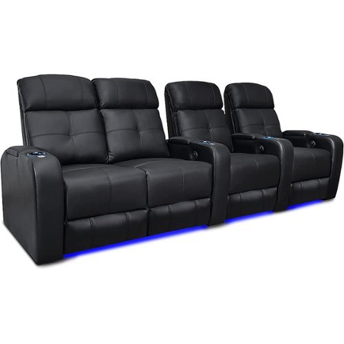 Valencia Theater Seating - Valencia Verona Row of 4 Loveseat Left Top Grain Genuine Leather 9000 LED Cup Holders Home Theater Seating - Black