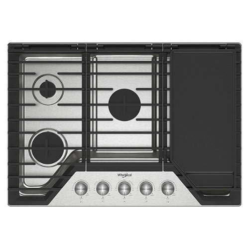 Whirlpool - 30" Built-In Gas Cooktop with 3 Burners and 2-in-1 Hinged Grate to Griddle - Stainless Steel