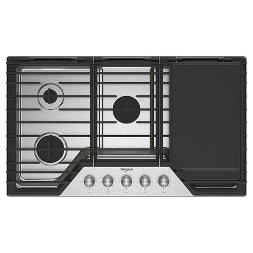 Whirlpool - 36" Built-In Gas Cooktop with 3 Burners and 2-in-1 Hinged Grate to Griddle - Stainless Steel