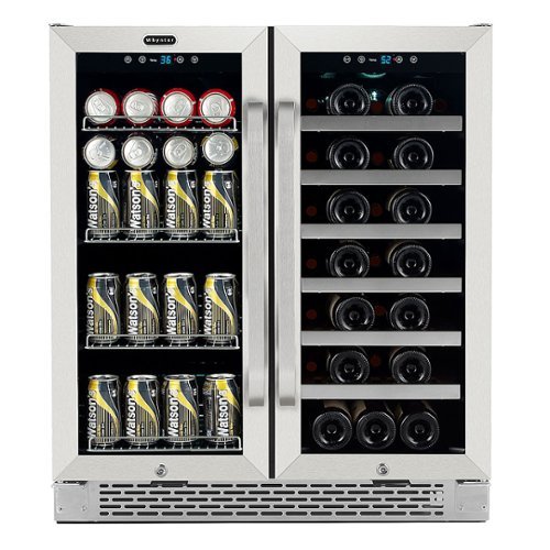 Whynter - 30'' Built-In French Door Dual Zone 33 Bottle Wine Refrigerator 88 Can Beverage Center - Stainless Steel