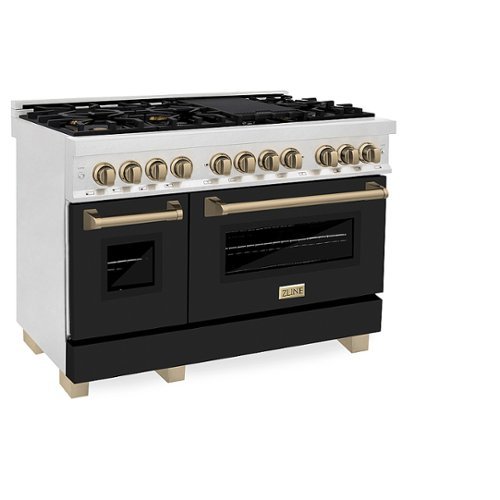 ZLINE - 48 in. Dual Fuel Range in DuraSnow Stainless Steel with Black Matte Door and Champagne Bronze Accents (RASZ-BLM-48-CB)