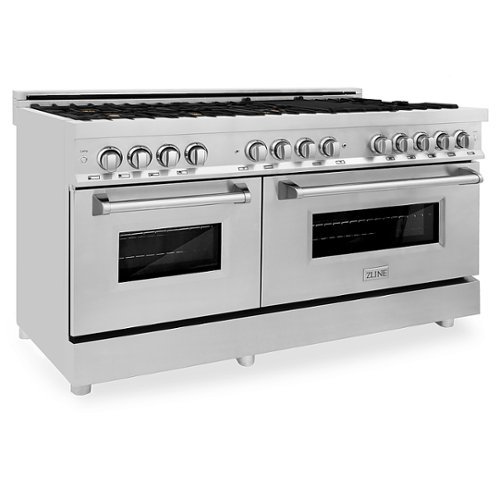 ZLINE - 60" 7.4 cu. ft. Dual Fuel Range with Gas Stove and Electric Oven in Stainless Steel with Brass Burners (RA-BR-60) - Stainless Steel Look